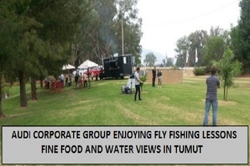 Audi corporate group at Tumut enjoying fly fishing lessons