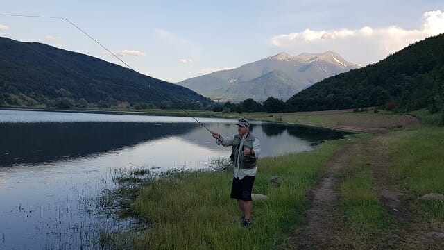 Tane Keremelevski who was born in Capari is from Tumut Fly Fishing based in Tumut Australia, at Strezevo Lake, Capari Pelister, late afternoon for the rise.